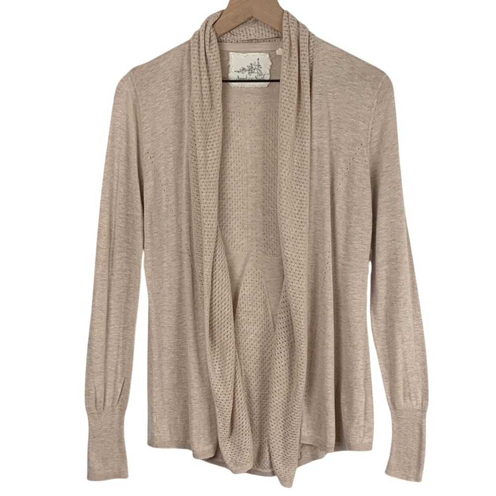 Angel of the North Anthropologie Pointelle Cotton Silk Blend Cardigan Sz M Open
